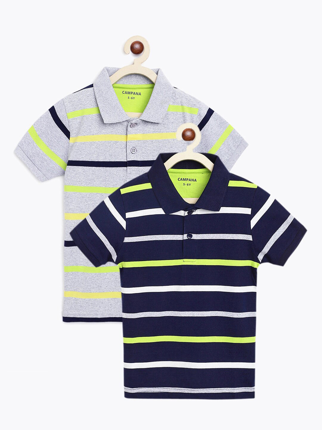 

Campana Boys Navy Blue & Grey Pack of 2 Striped Polo Collar T-shirt
