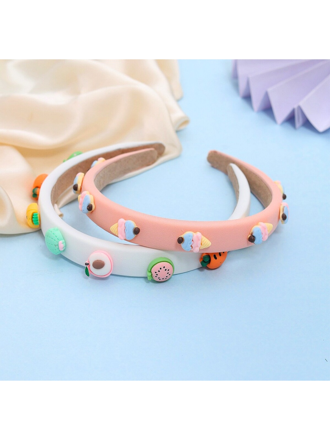 

Yellow Bee Girls Peach-Coloured & White Set of 2 Hairband