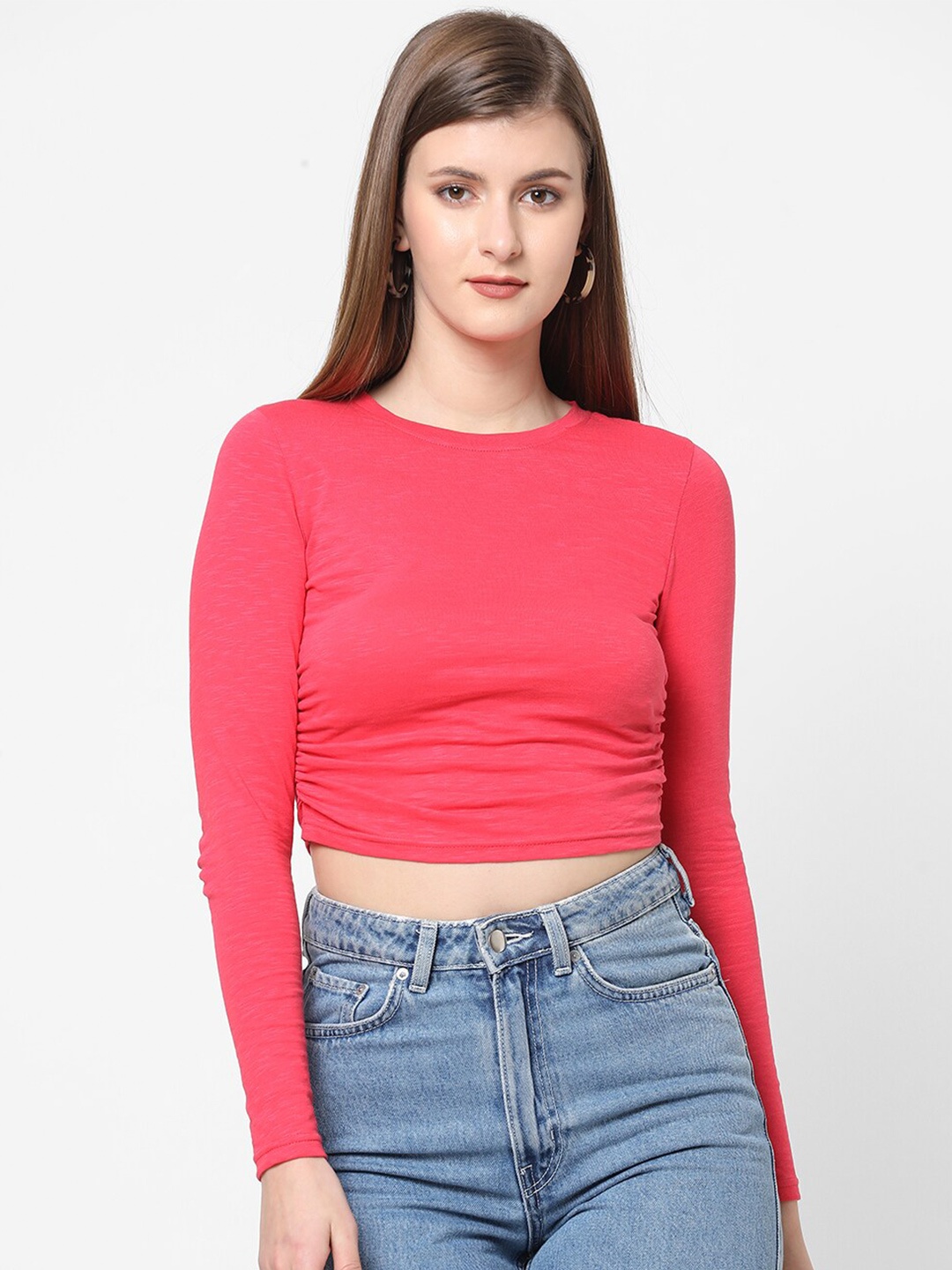 

VASTRADO Pink Solid Cotton Fitted Crop Top