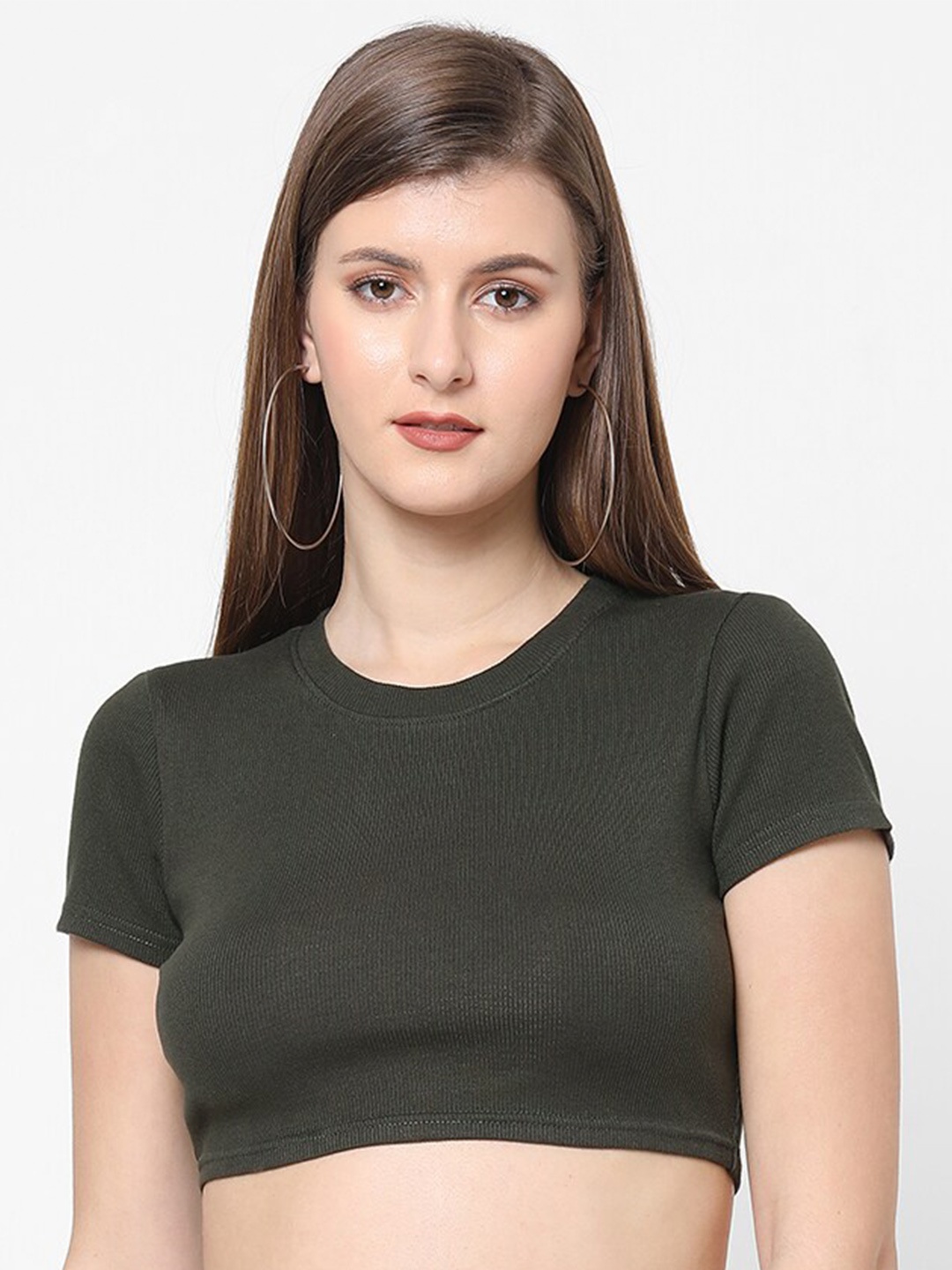 

VASTRADO Women Olive Green Solid Crop Top