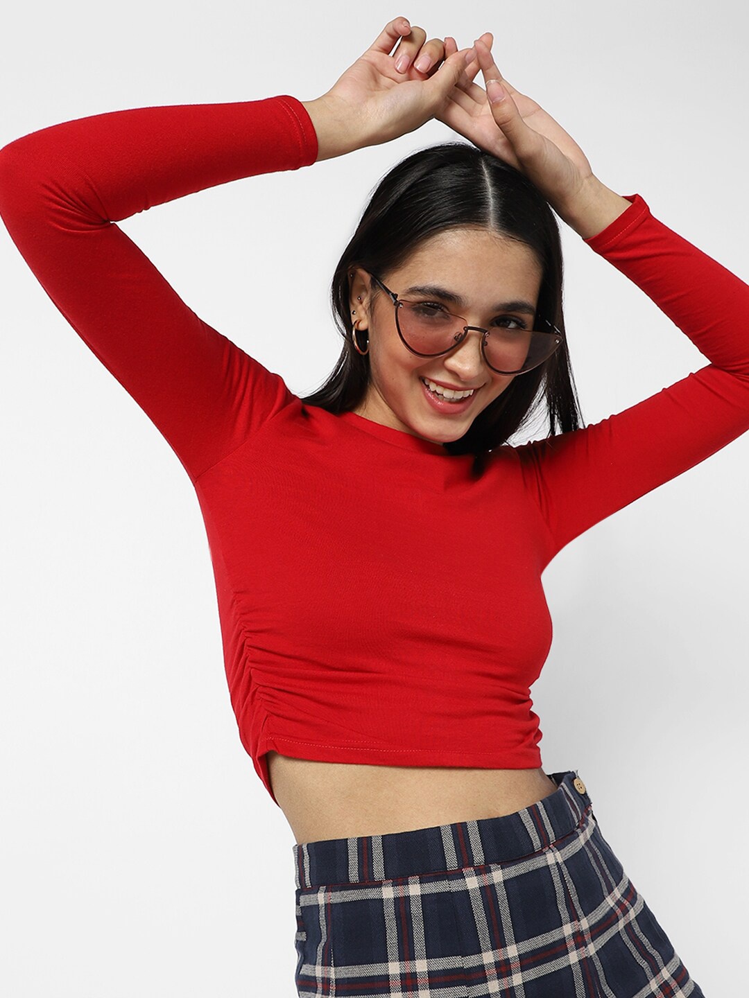 

VASTRADO Women Red Solid Cotton Crop Top