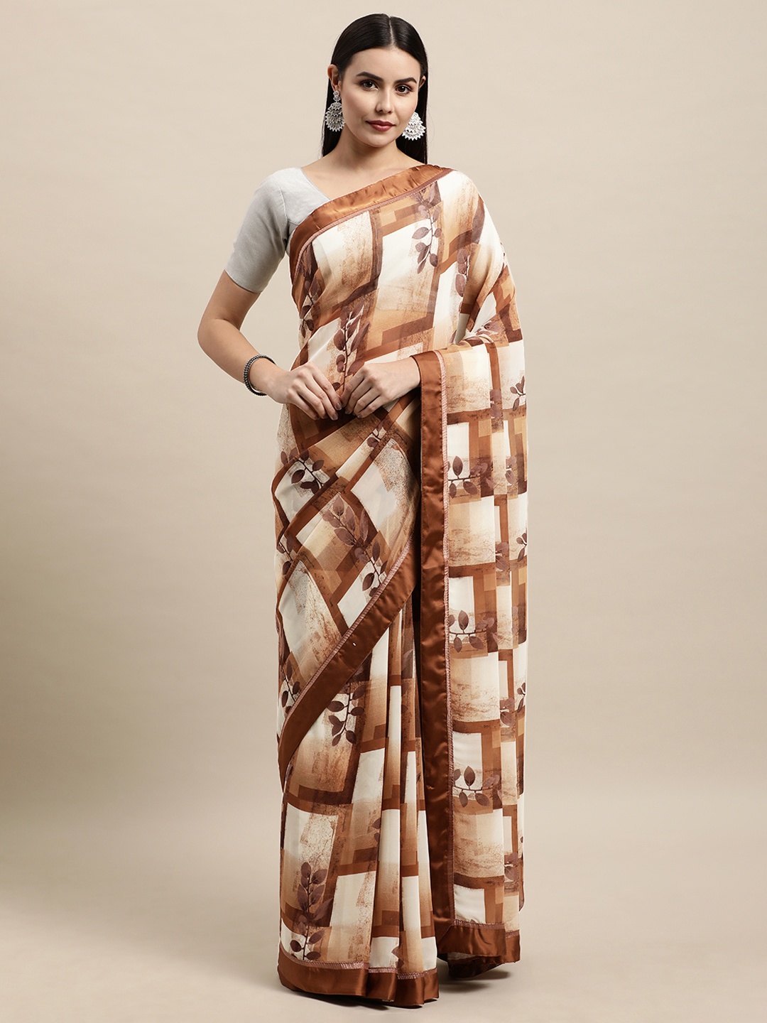 

Vishal Prints Brown & White Checked Print Saree