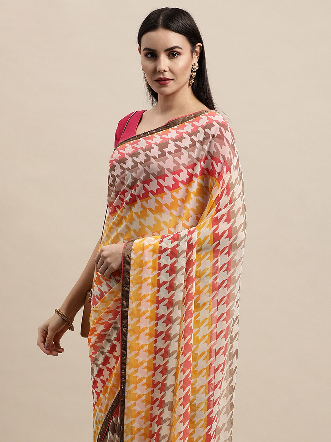 

Vishal Prints Yellow & Red Abstract Print Saree