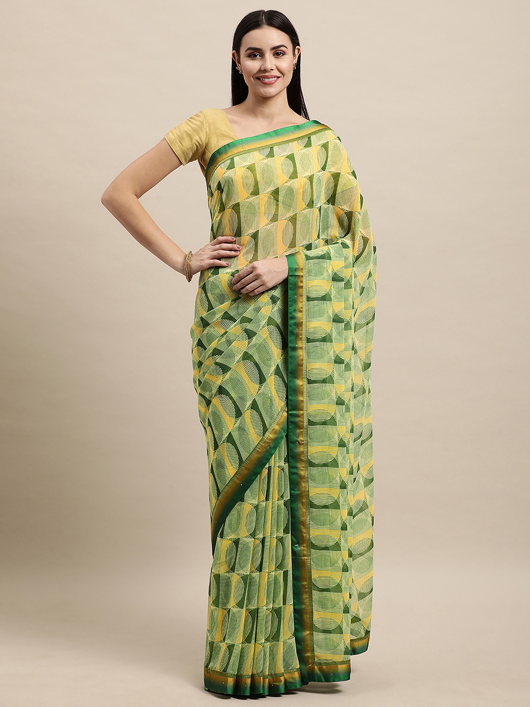 

Vishal Prints Green & Beige Abstract Print Saree