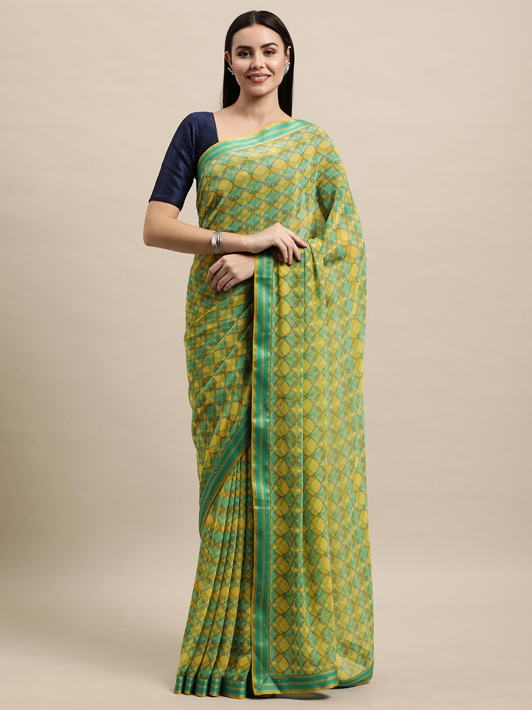 

Vishal Prints Yellow & Green Abstract Print Saree