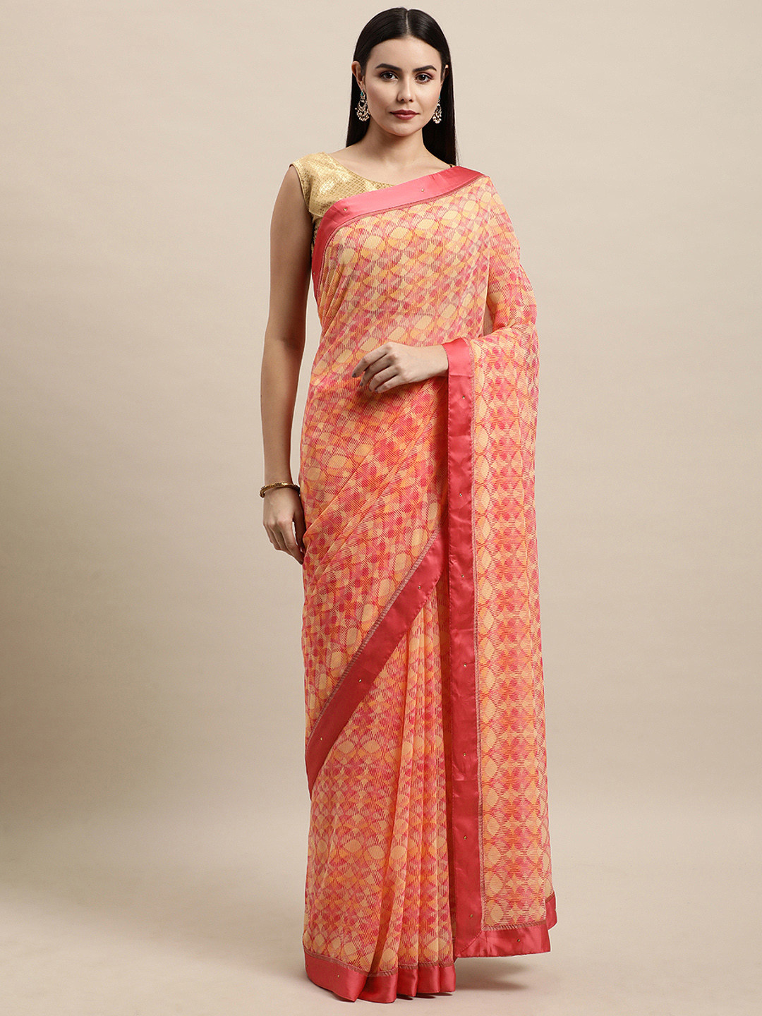 

Vishal Prints Pink & Yellow Abstract Print Saree
