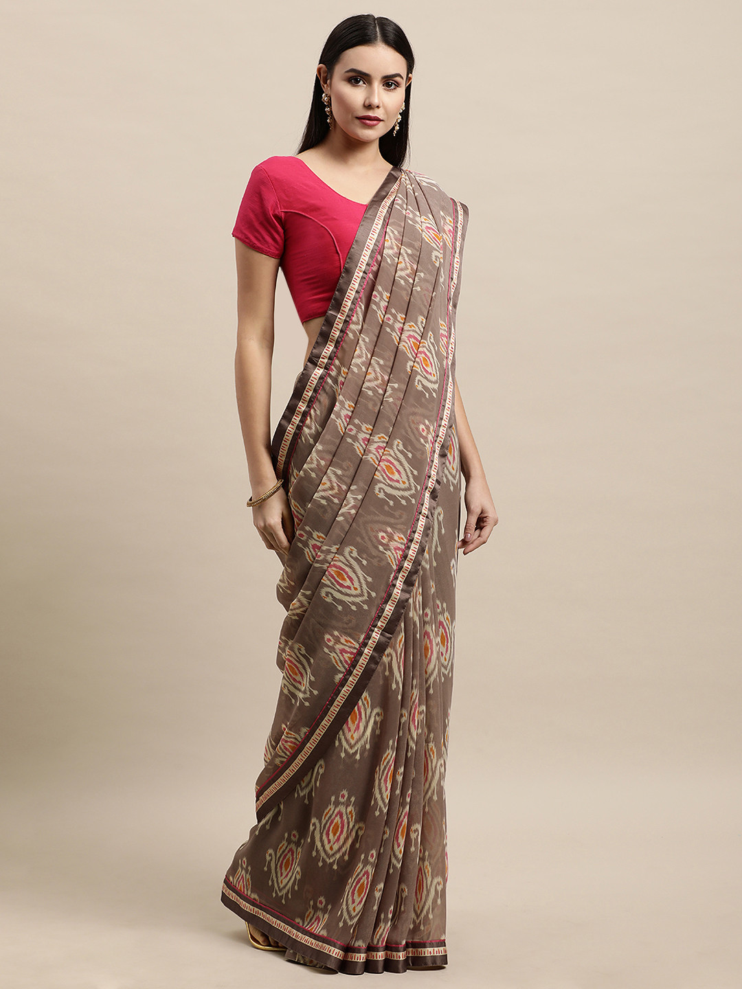 

Vishal Prints Brown & White Ethnic Motifs Saree