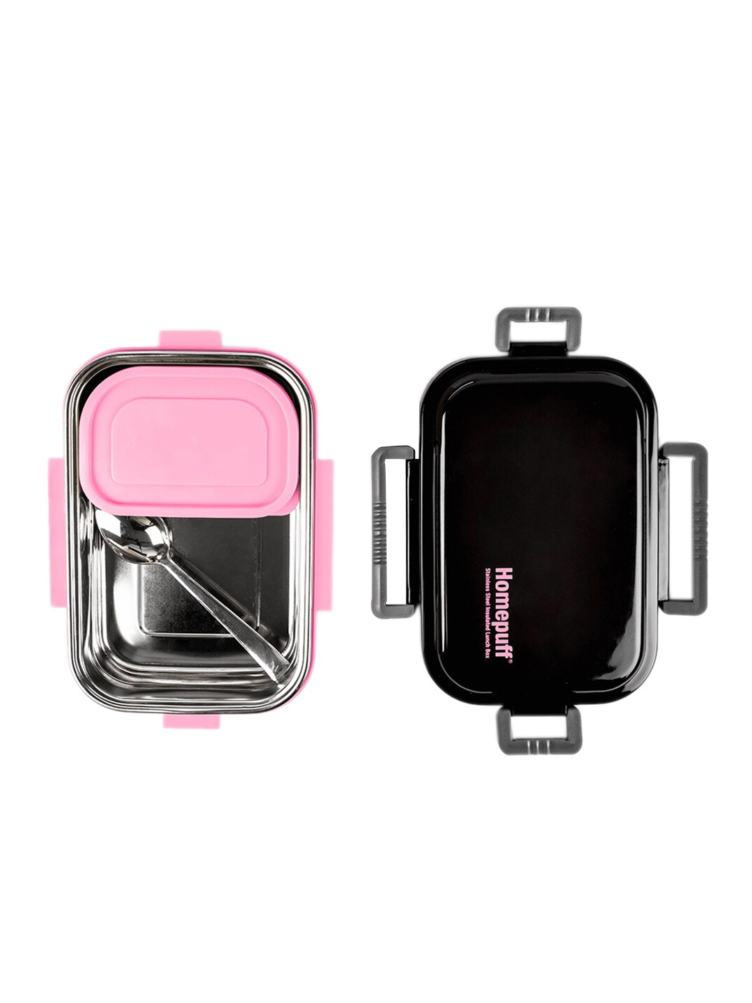 

Home Puff Pink & Silver-Toned Dishwasher & Microwave Safe Stainless Steel Lunch Box