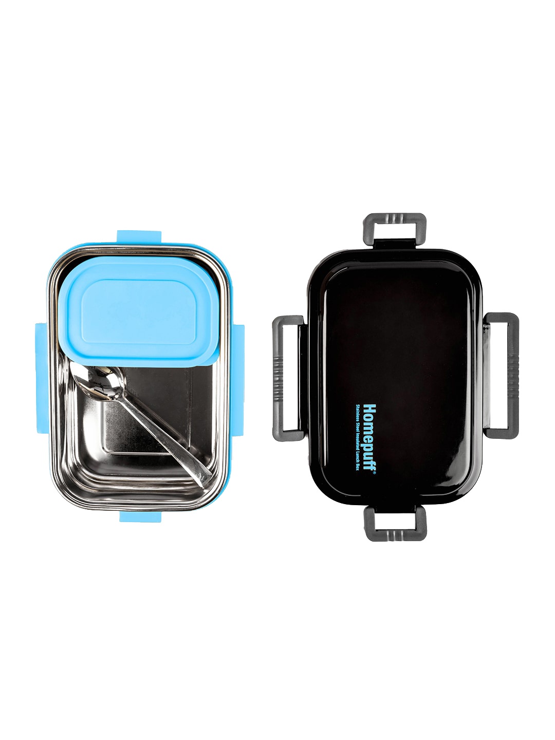 

Home Puff Blue & Black Dishwasher & Microwave Safe Stainless Steel Insulated Lunch Box