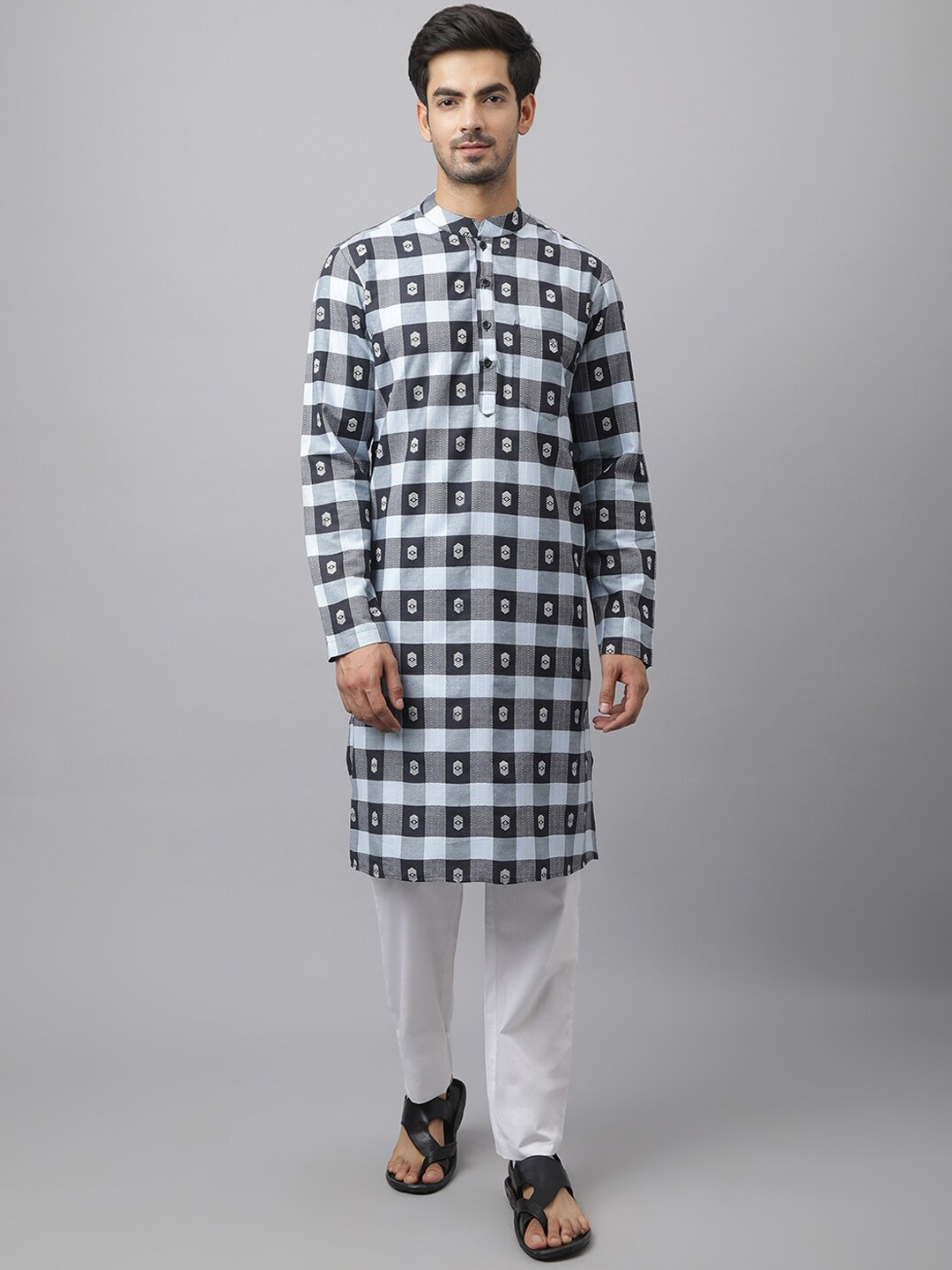 

Waahiba Men Blue & Black Checked Kurta