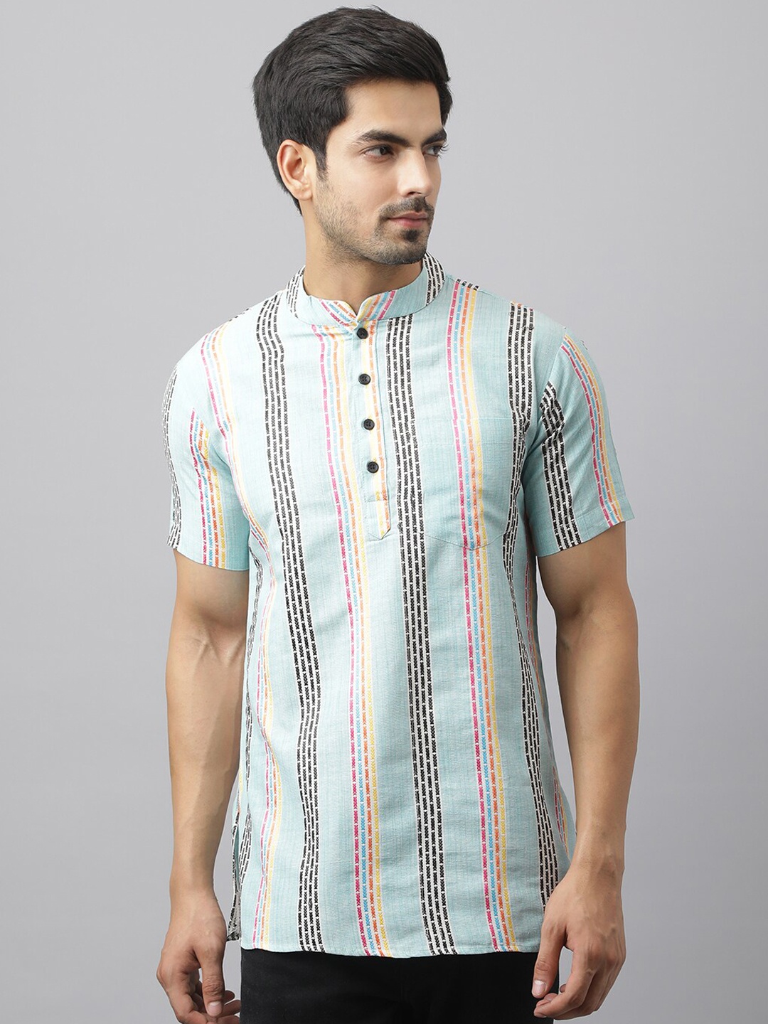 

Waahiba Men Blue Striped Short Kurta