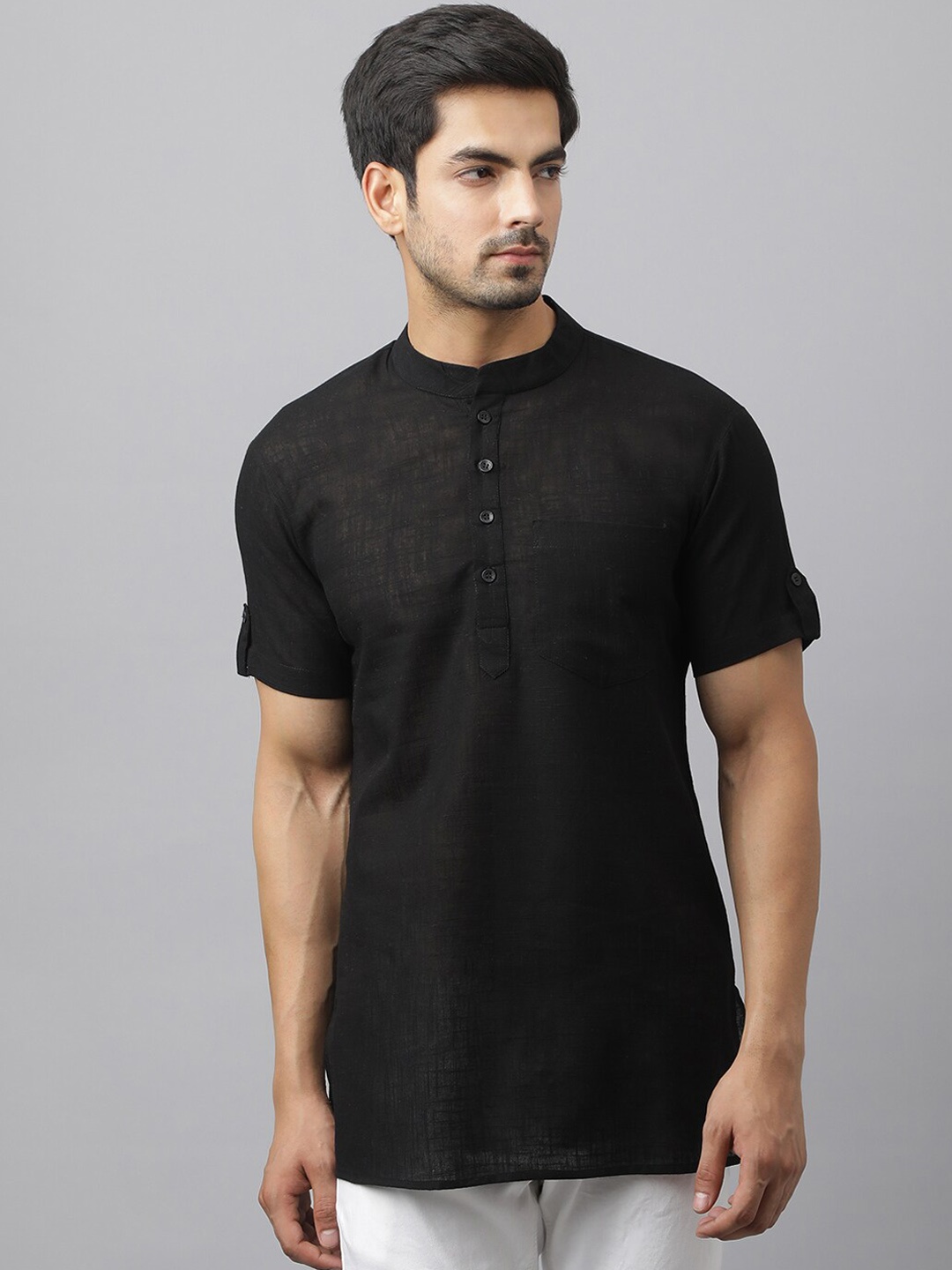 

Waahiba Men Black Straight Solid Kurta
