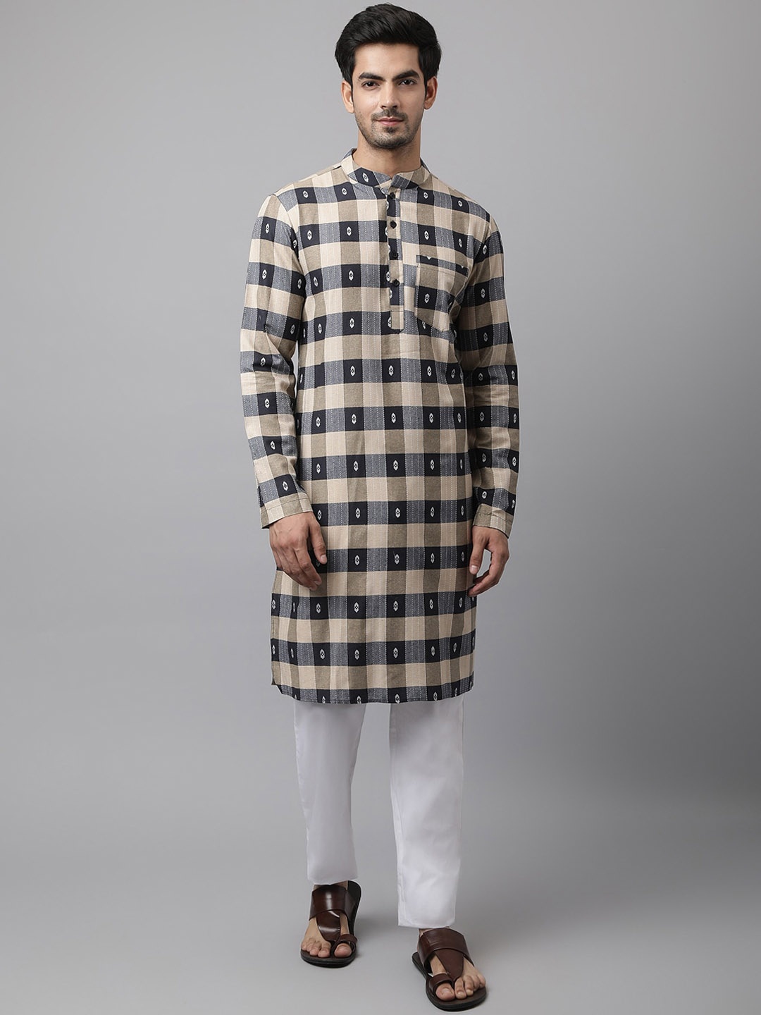 

Waahiba Men Multicoloured Checked Thread Work Kurta, Multi