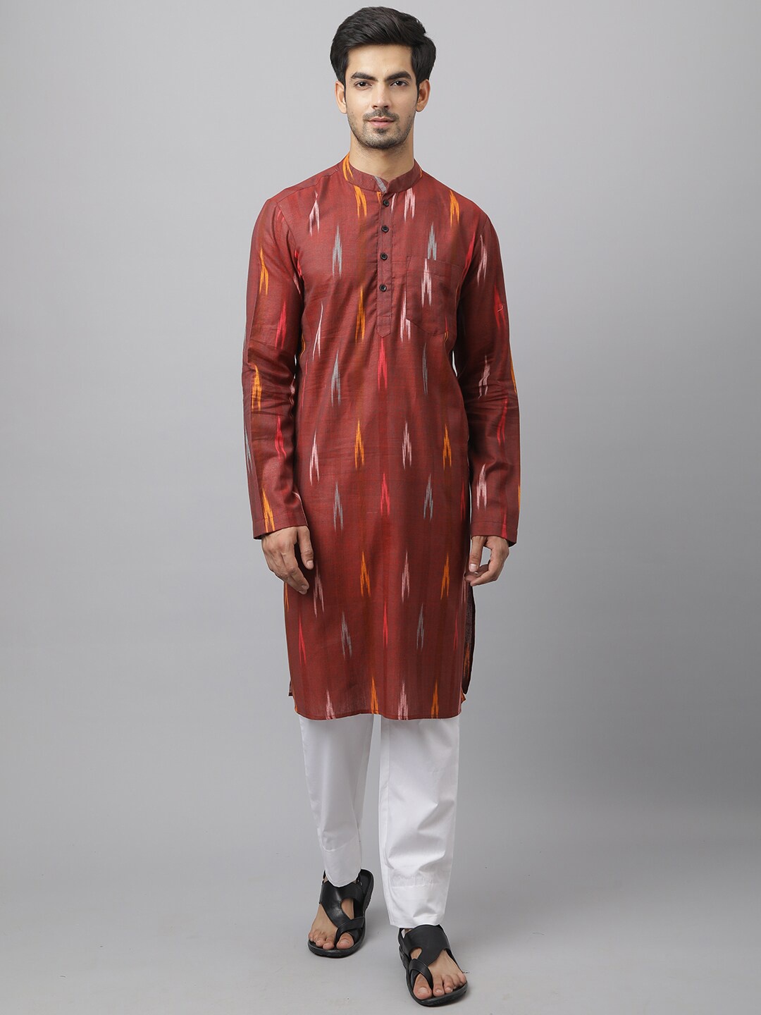

Waahiba Men Maroon Printed Mandarin Collar Straight Kurta