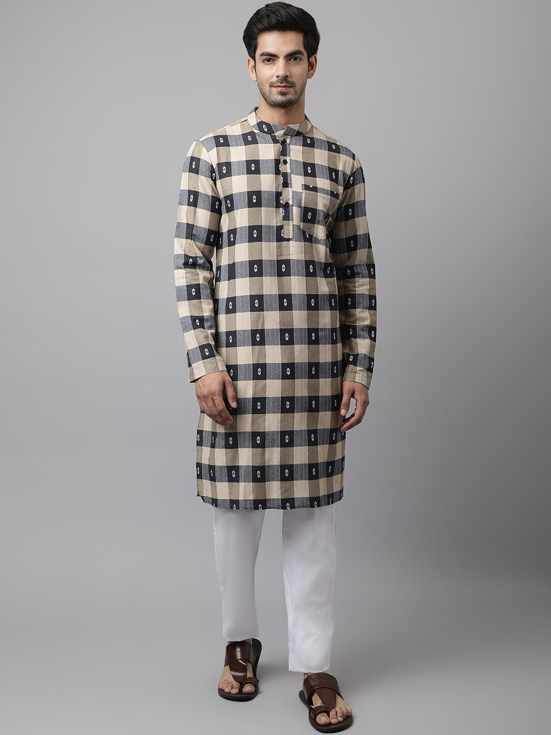 

Waahiba Men Beige Pure Cotton Kurta with Pyjamas