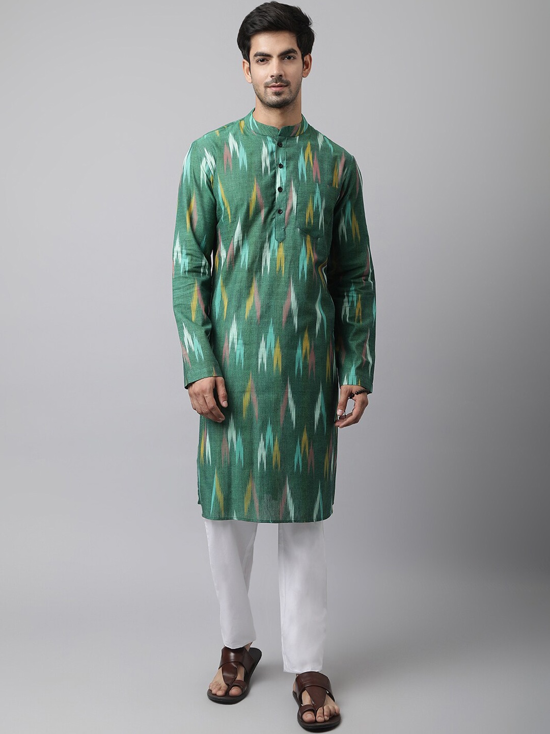 

Waahiba Men Green Printed Pure Cotton Kurta with Pyjamas