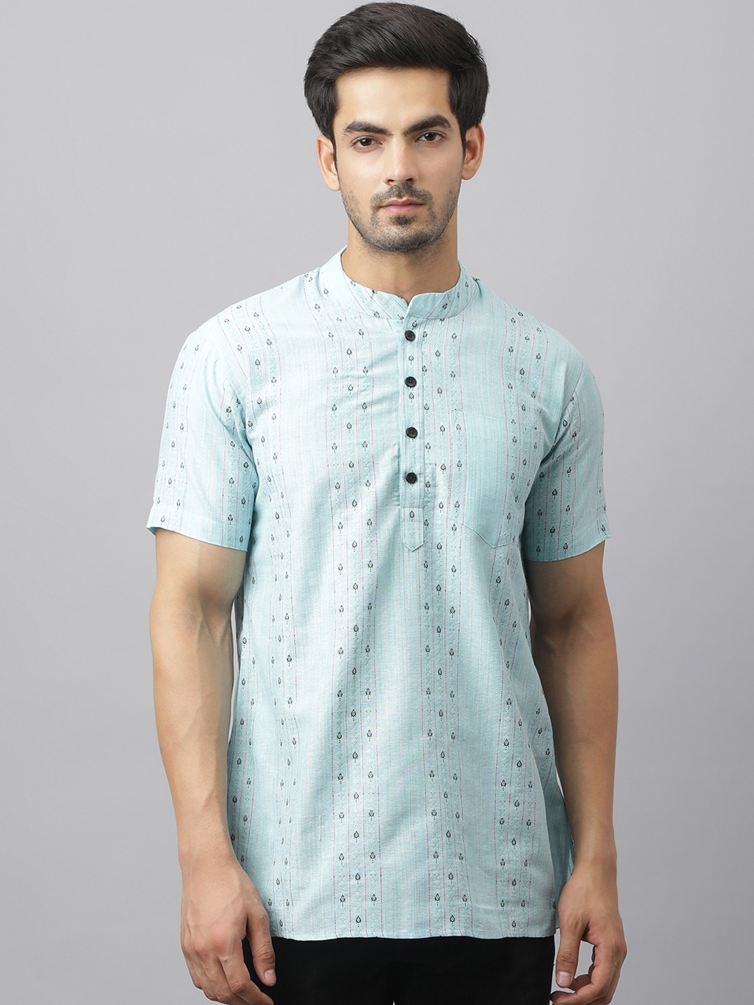 

Waahiba Men Blue Geometric Thread Work Kurta