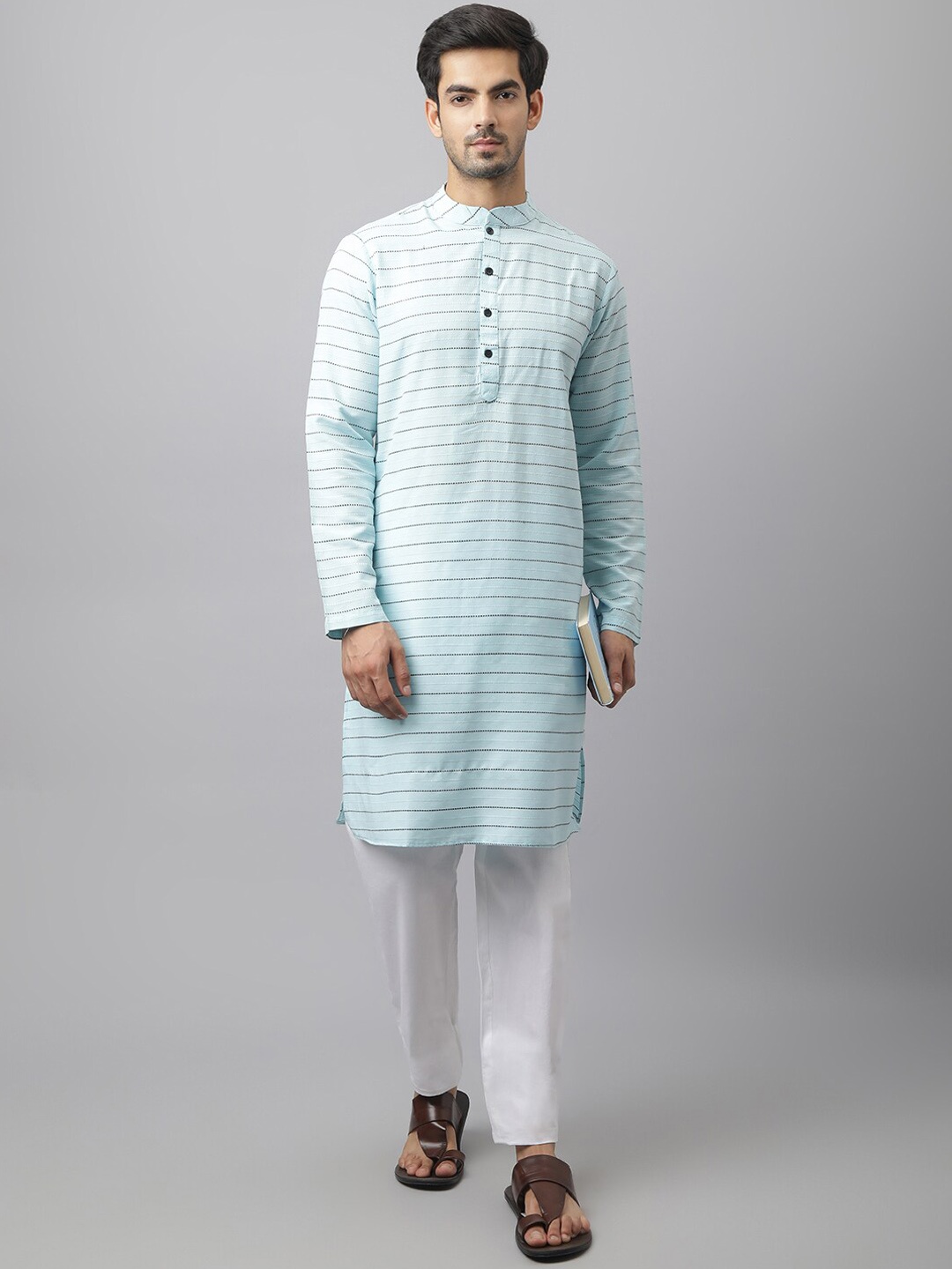 

Waahiba Men Blue & Black Striped Kurta