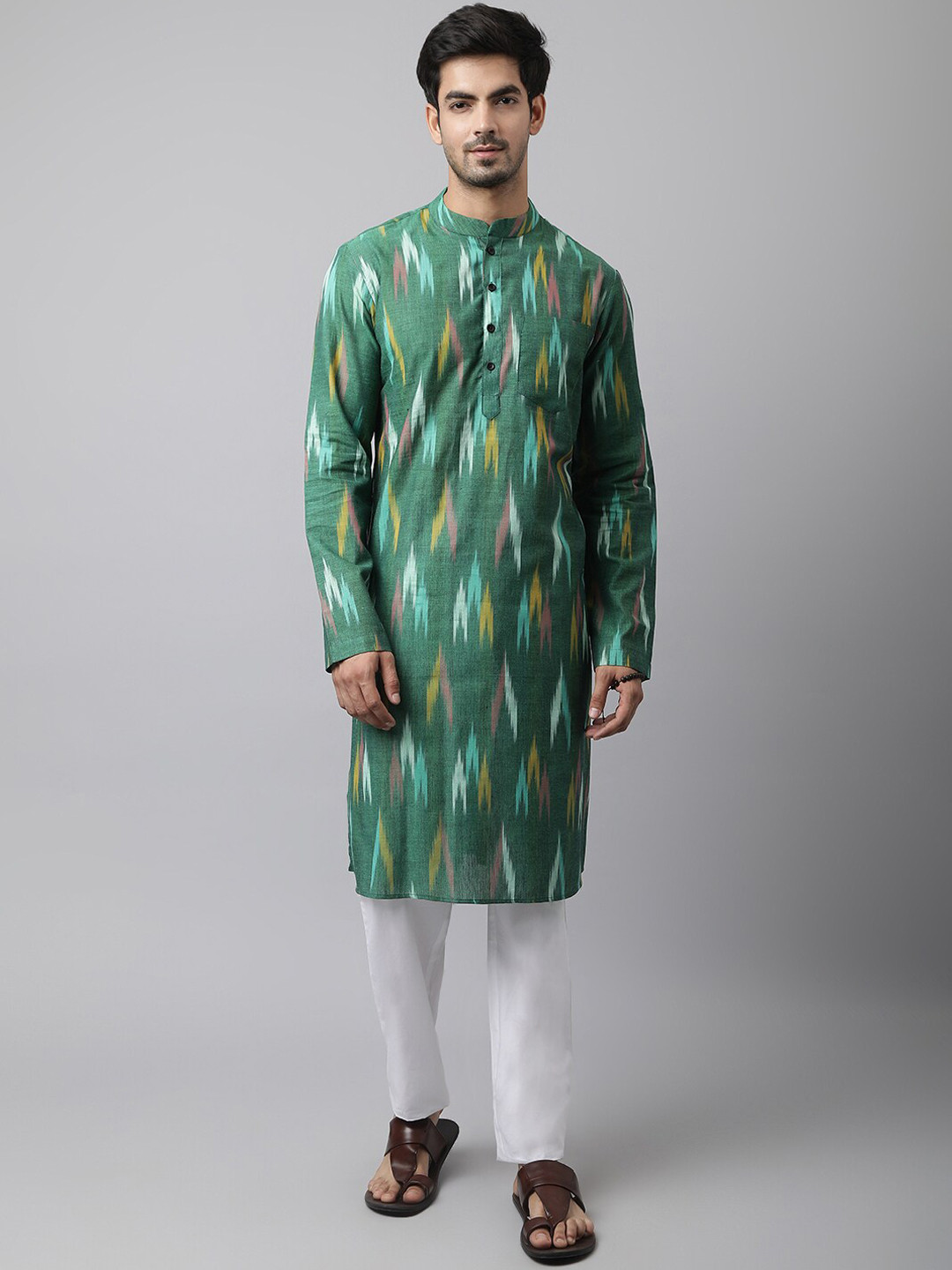 

Waahiba Men Green Printed Kurta