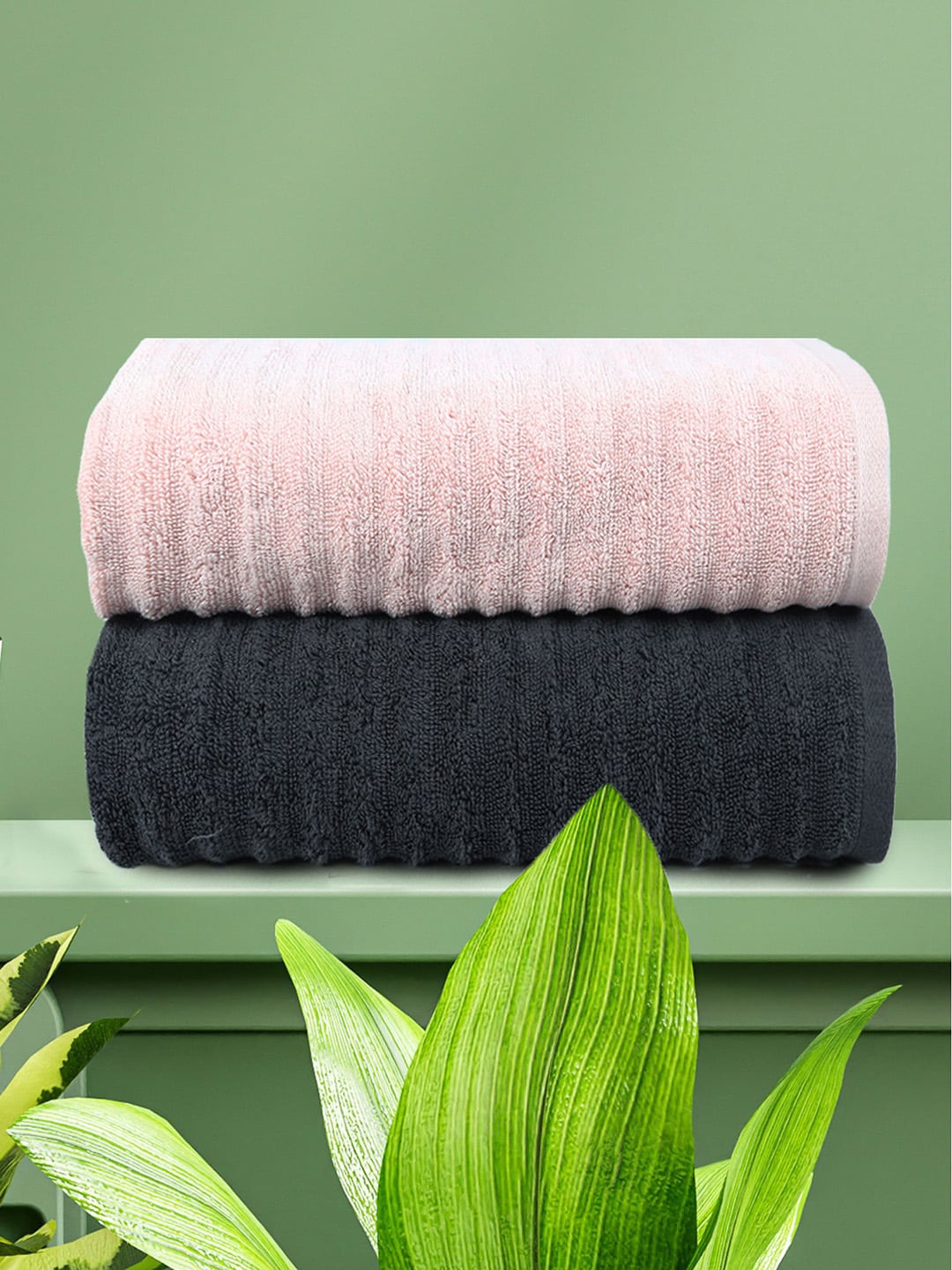 

MYTRIDENT Pack Of 2 Pink Grey 700 GSM Organic Cotton Hand Towel