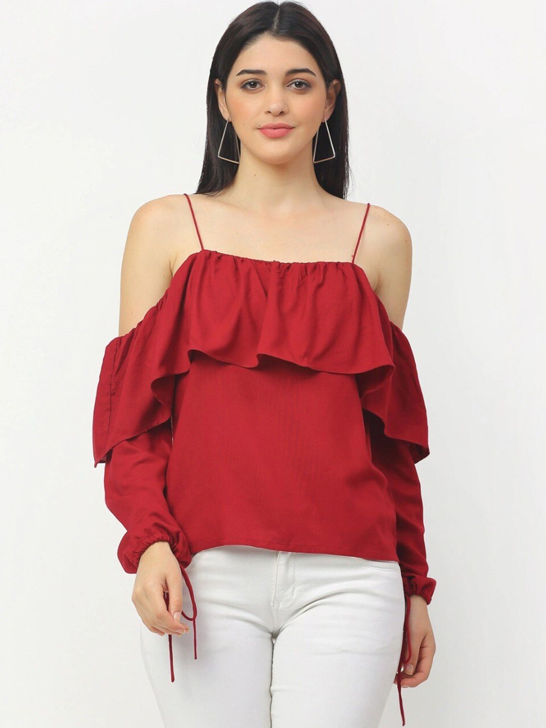 

Rigo Maroon Ruffles Layered Regular Top
