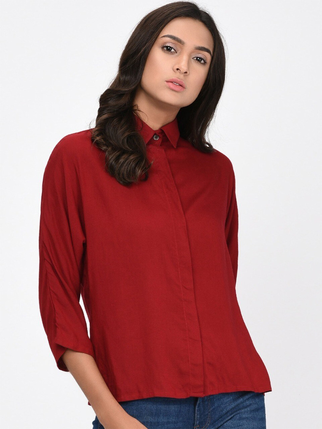 

Rigo Women Maroon Solid Shirt Style Top