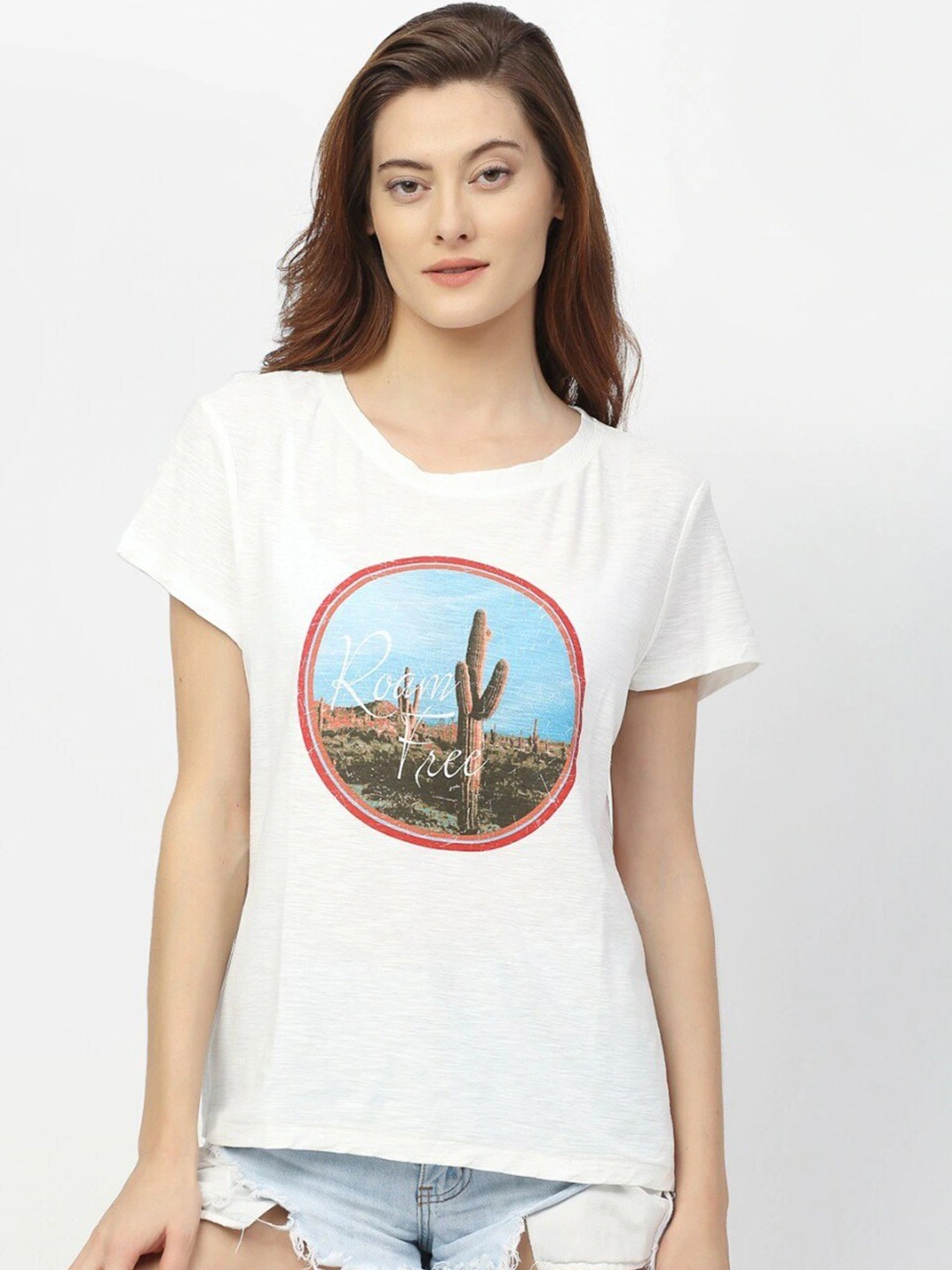 

Rigo Women White Printed Pure Cotton T-shirt