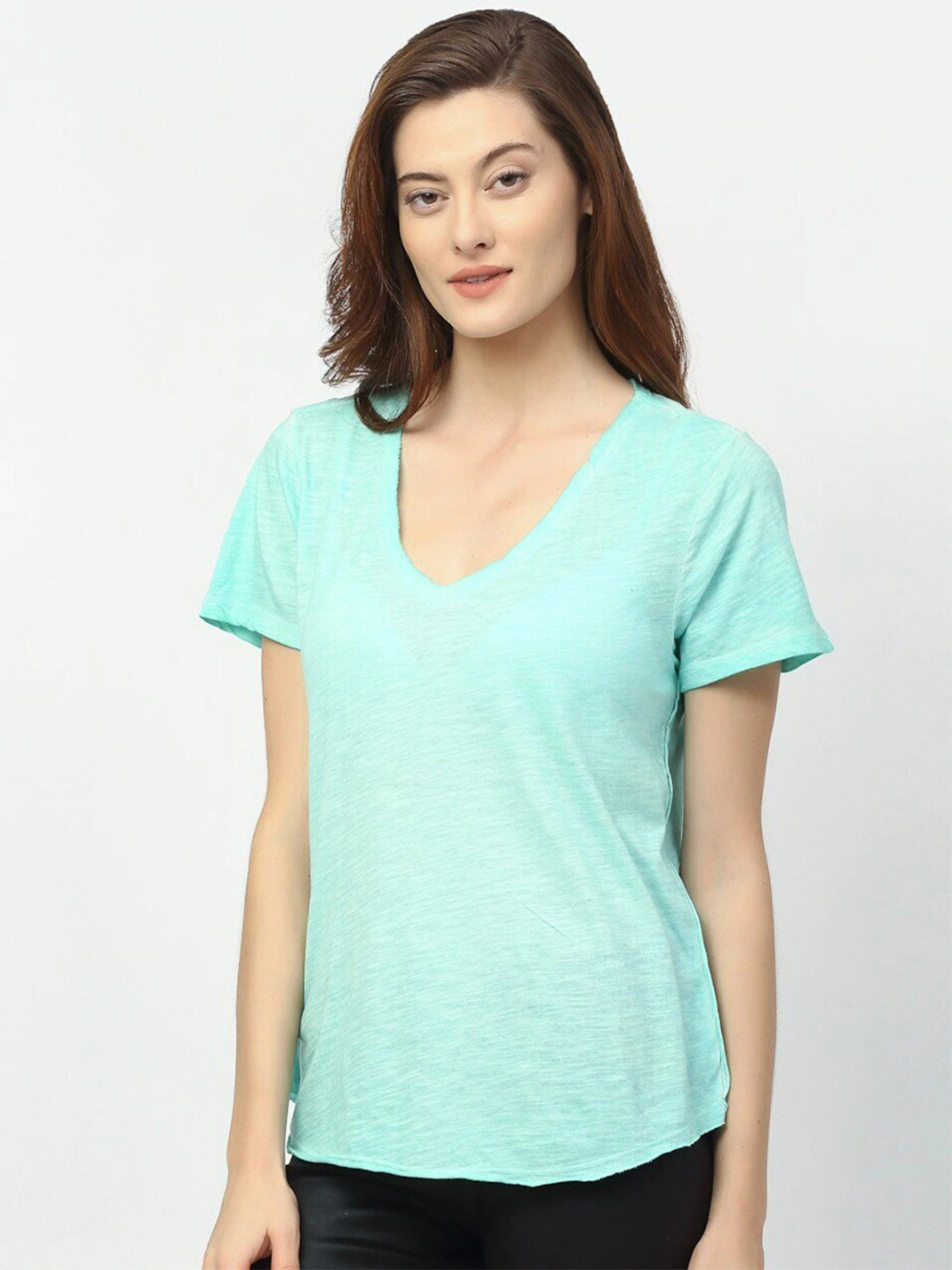 

Rigo Women Blue Solid Pure Cotton Top