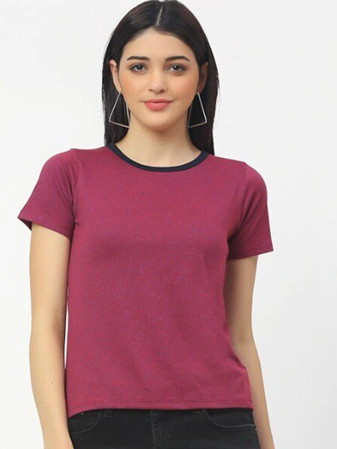 

Rigo Women Pink & Mauve Solid Pure Cotton T-shirt