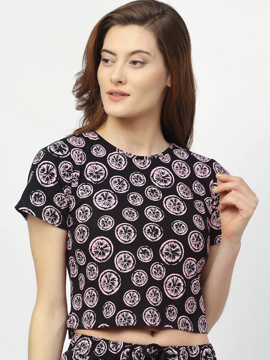 

Rigo Printed Pure Cotton Crop Top, Black