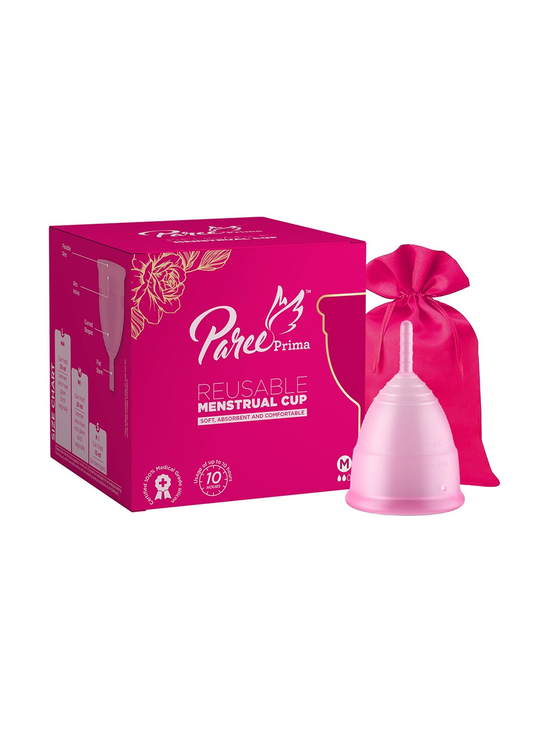 

Paree Prima Soft & Absorbent Menstrual Cup With Protection Pouch - Medium, Pink