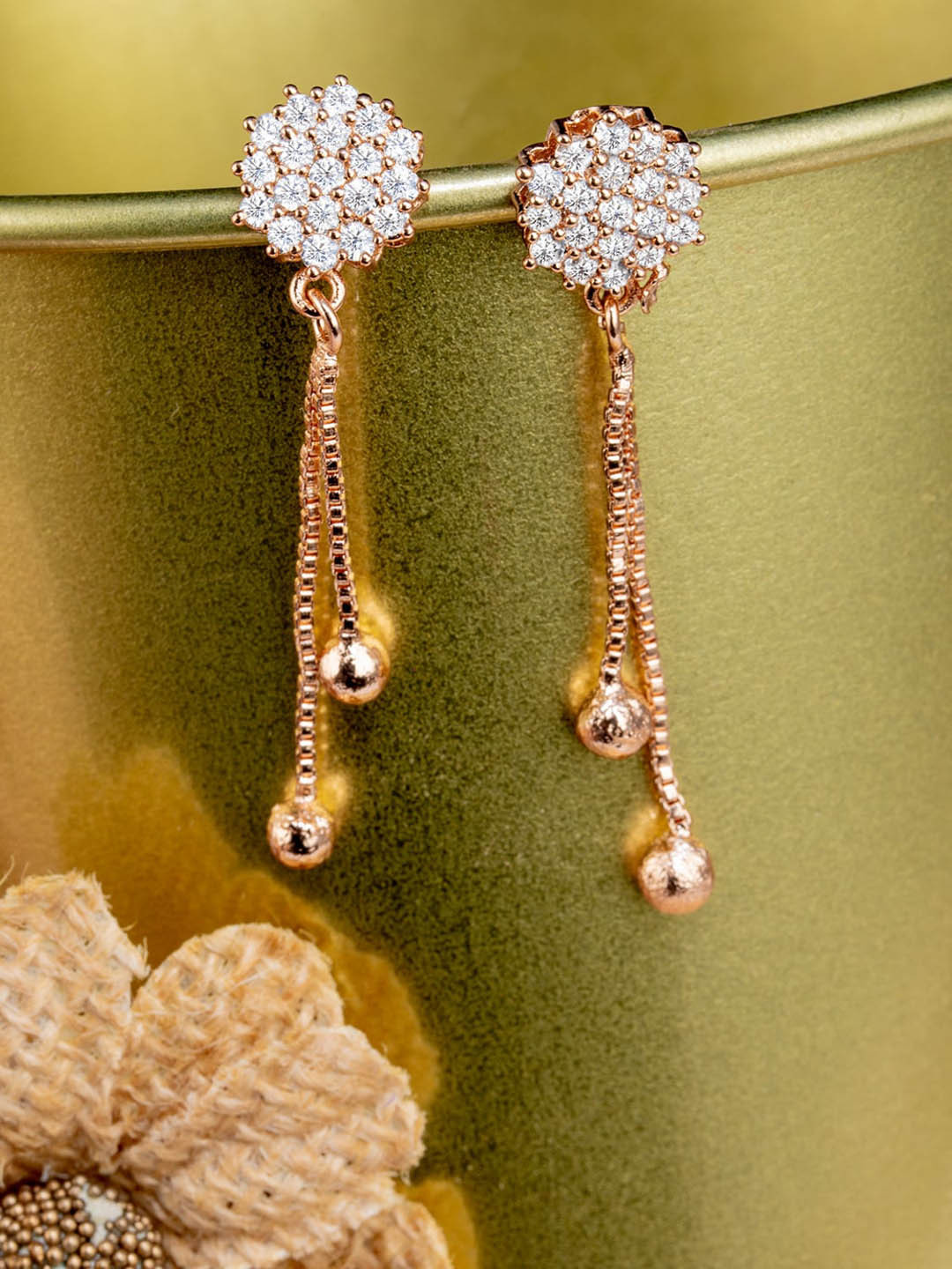 

BARSANO Women Gold-Toned Floral Drop Earrings