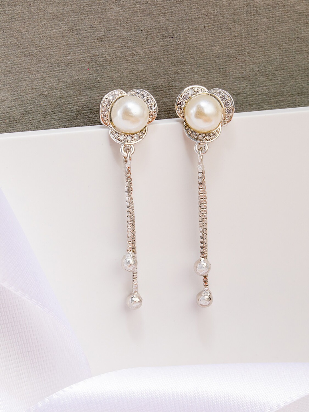 

BARSANO Silver-Toned Contemporary Drop Earrings