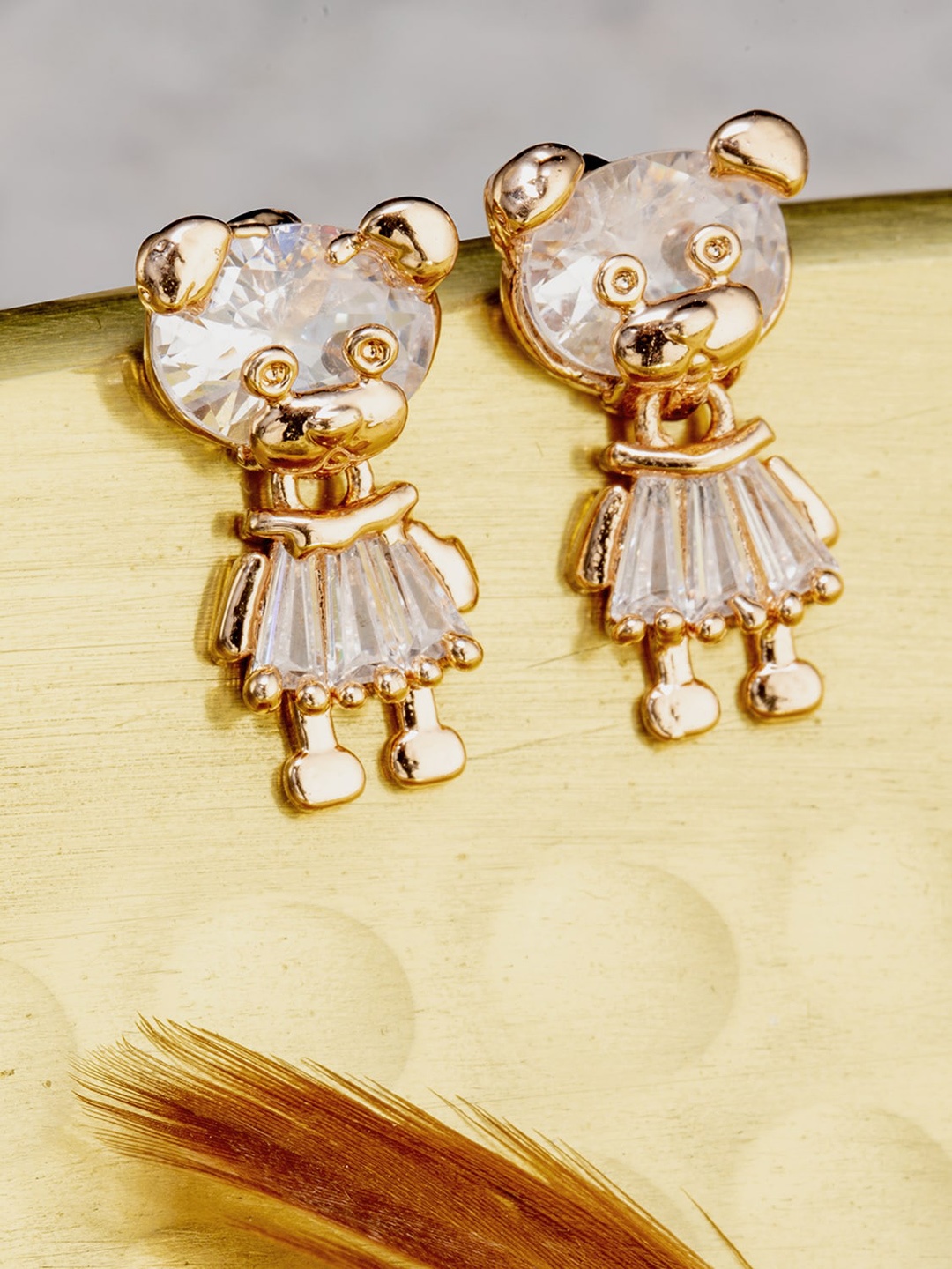 

BARSANO Gold-Toned & White Animal Shaped Drop Earrings