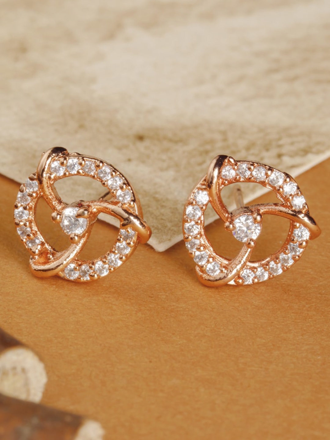 

BARSANO Gold-Toned Floral Rose Gold-Plated Studs Earrings