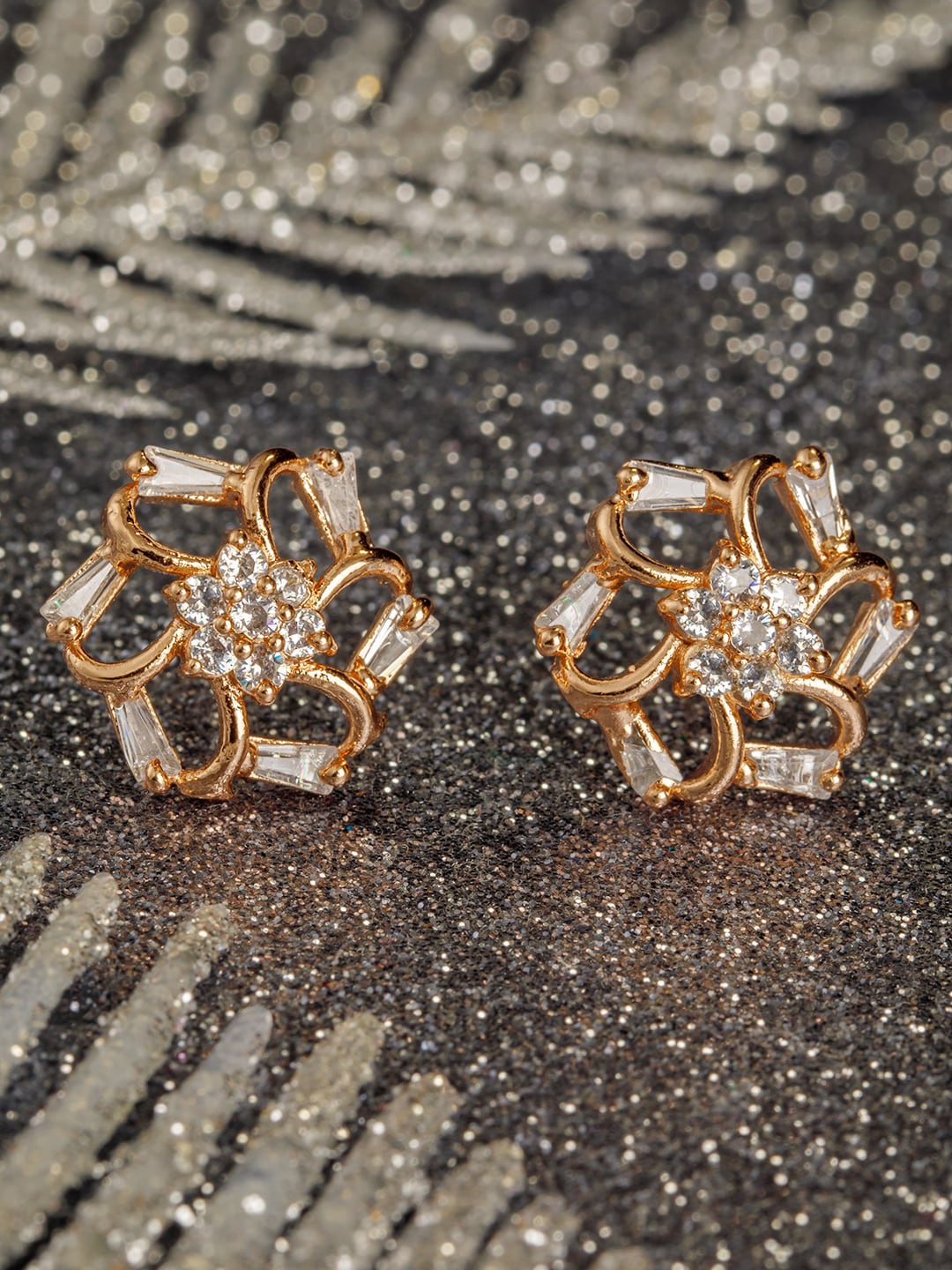 

BARSANO Gold-Toned Classic Studs Earrings