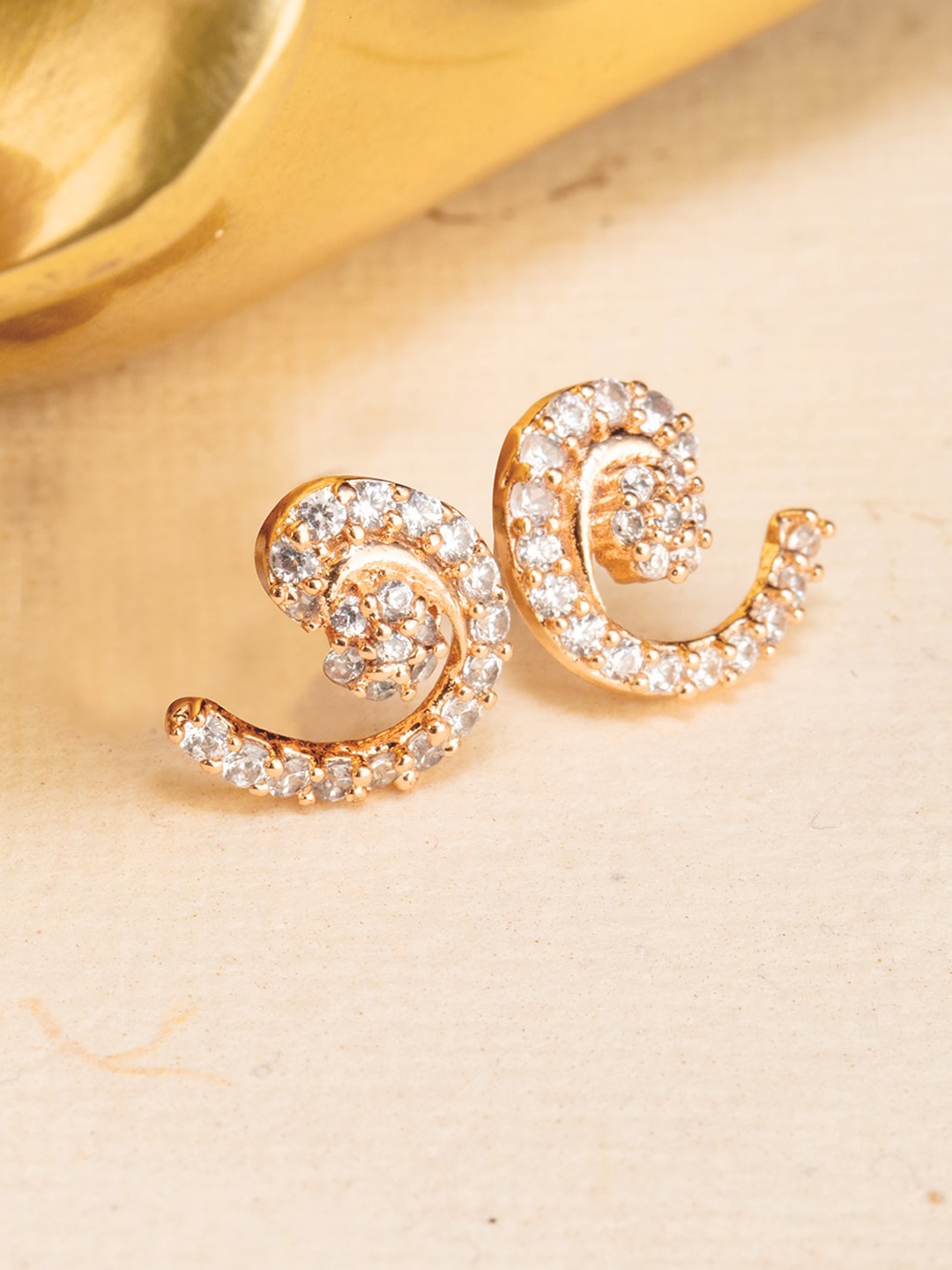 

BARSANO Rose Gold-Plated Contemporary Studs Earrings