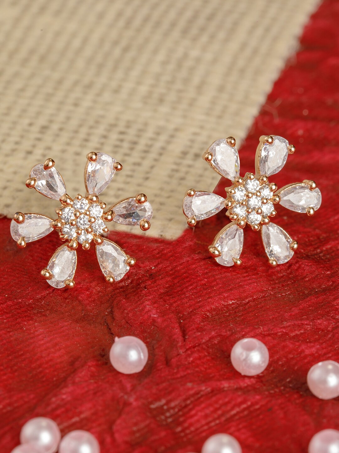 

BARSANO Gold-Toned Floral Studs Earrings