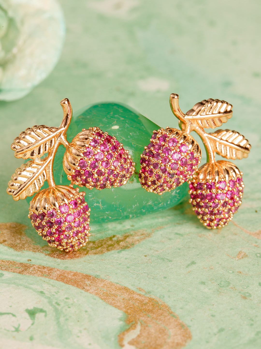 

BARSANO Women Pink & Gold-Toned Contemporary Studs Earrings