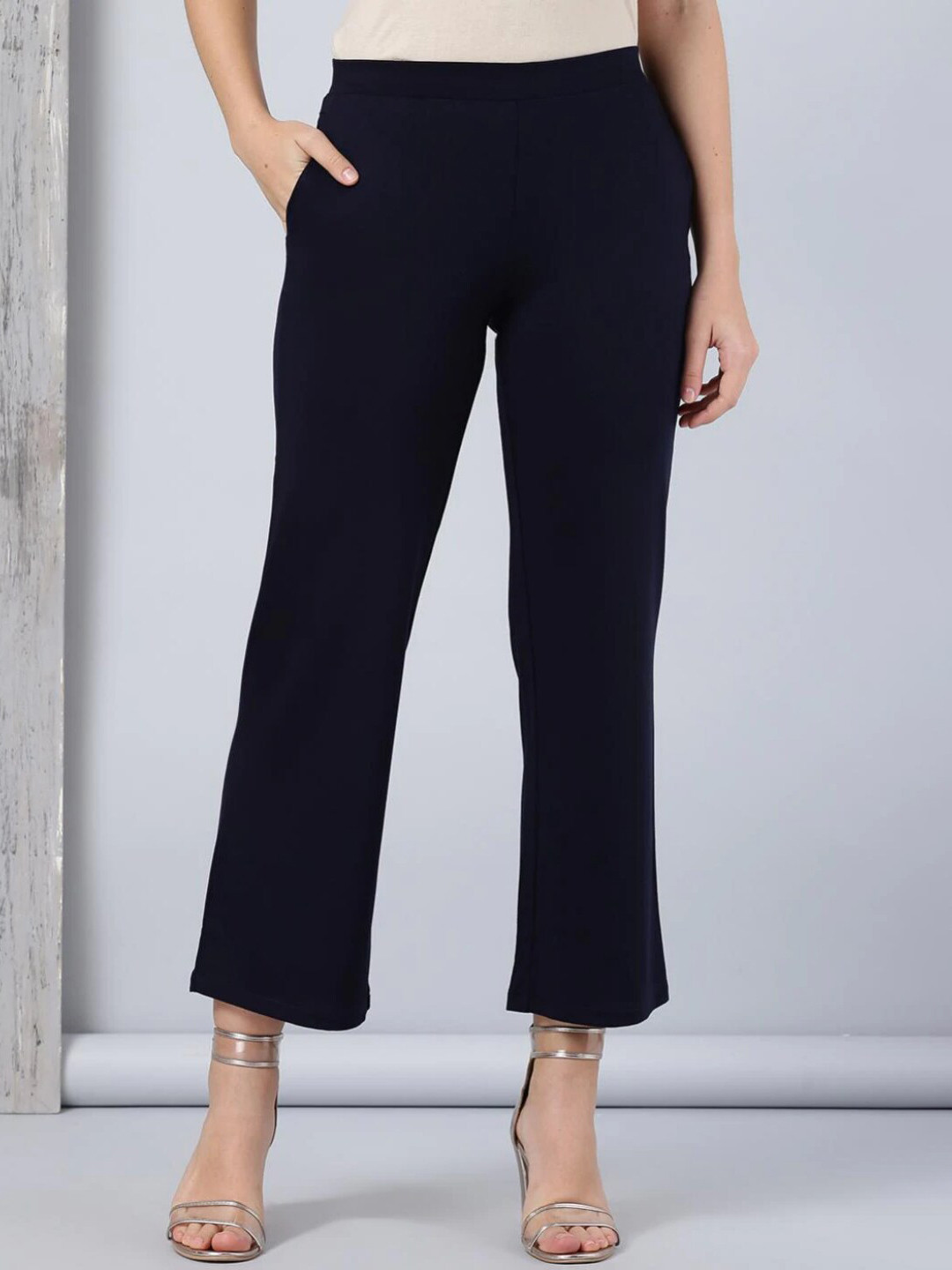 

Lakshita Women Navy Blue Relaxed Chambray Trousers