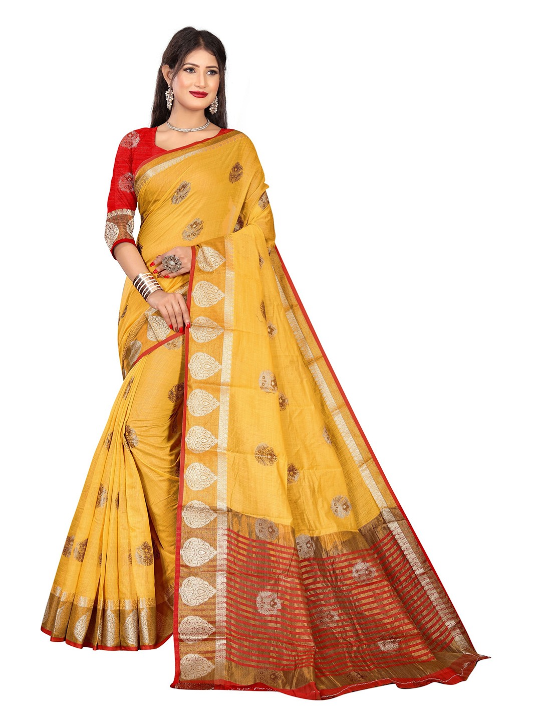

Rivana Mustard & Yellow Woven Design Zari Pure Cotton Chanderi Saree