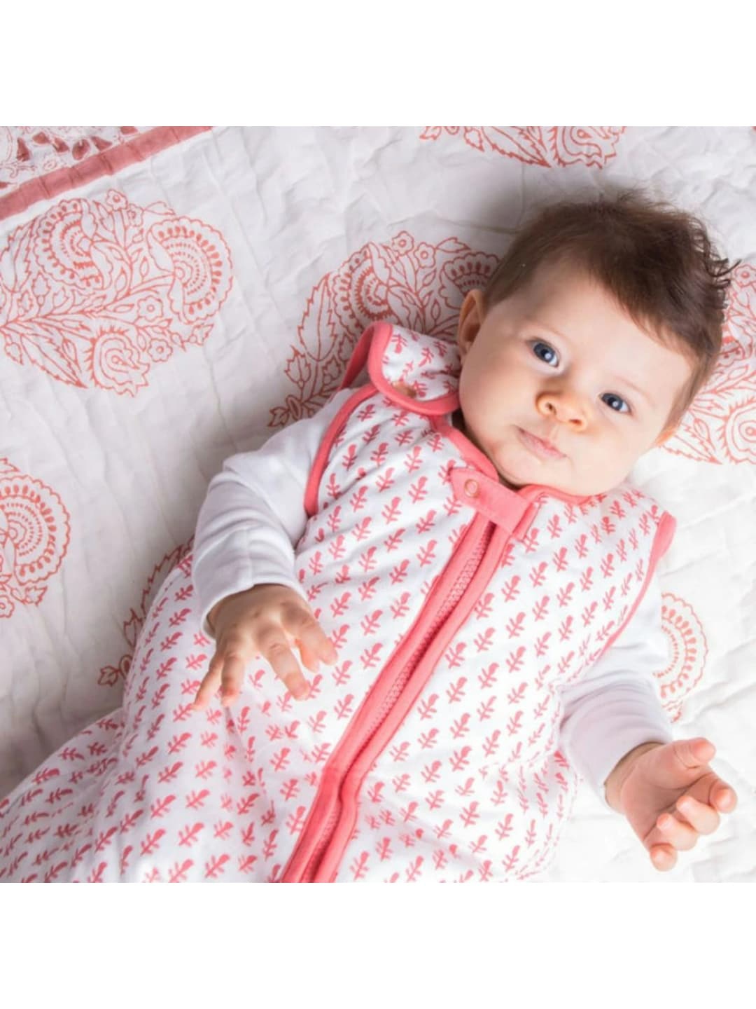 

Malabar Baby Infants White & Pink Ethnic Motifs 210 GSM Cotton Sleeping Bag