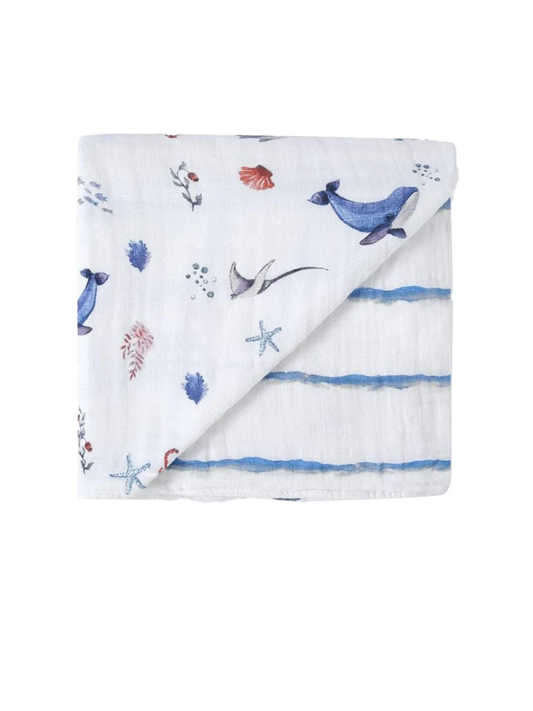 

Malabar Baby Infants White & Blue Summer 210 GSM Cotton Single Bed Blanket