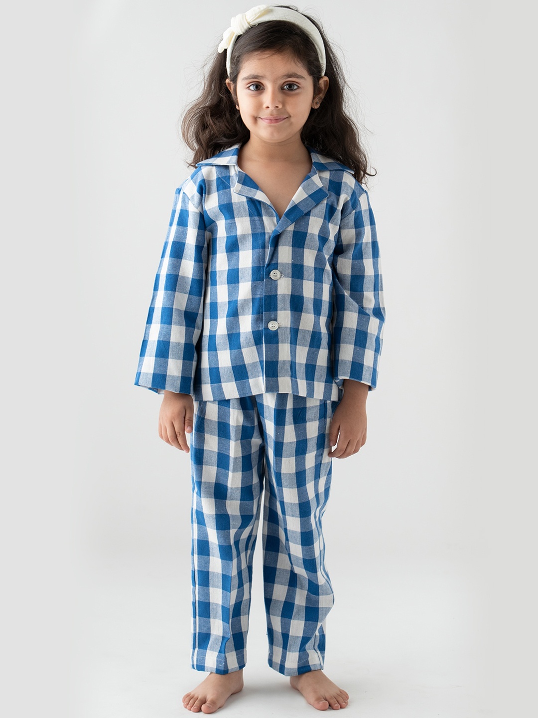 

Little Musketeer Girls Blue & White Checked Night Suit