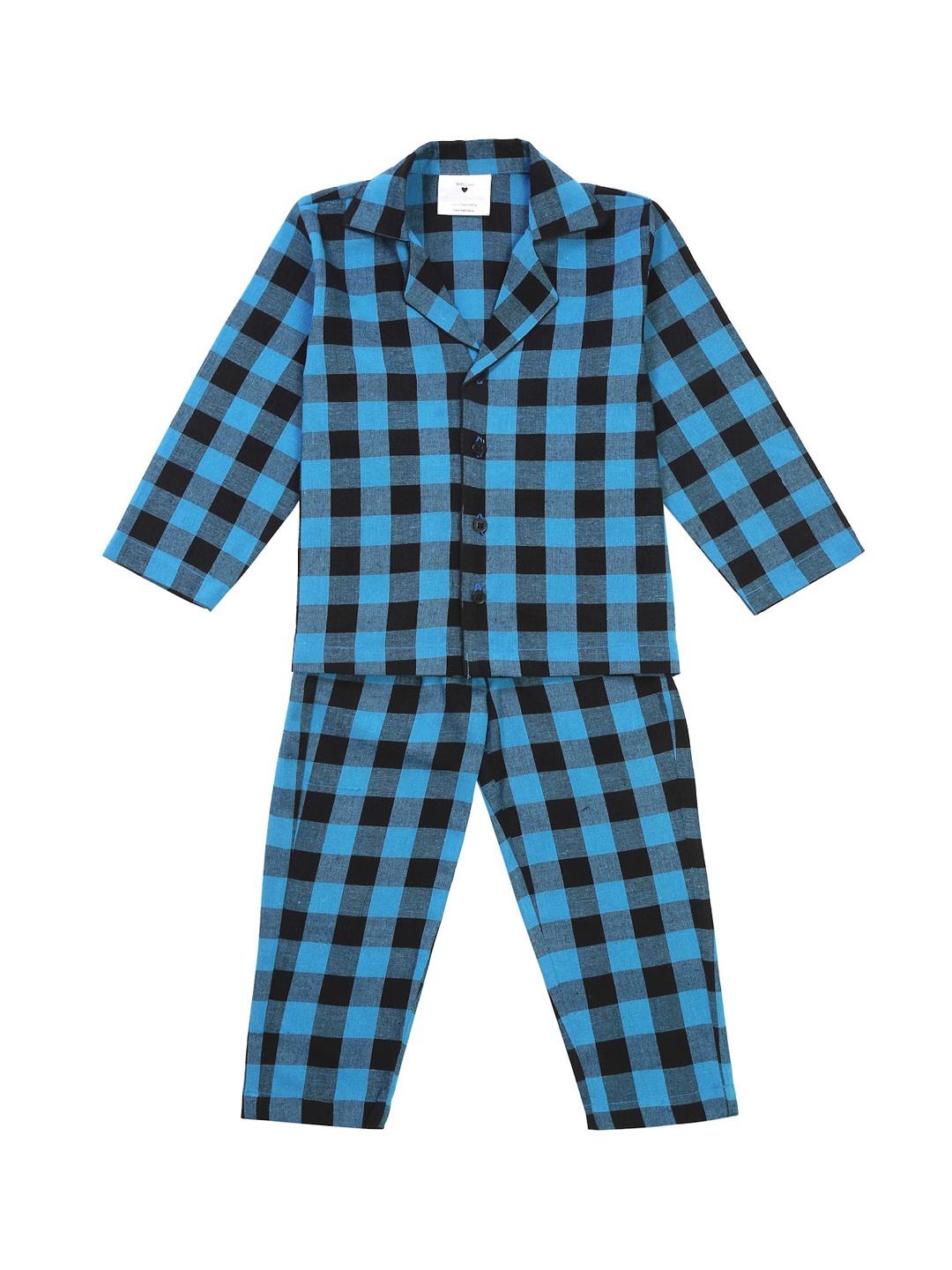 

Little Musketeer Boys Blue & Black Checked Pure Cotton Night Suit, Turquoise blue