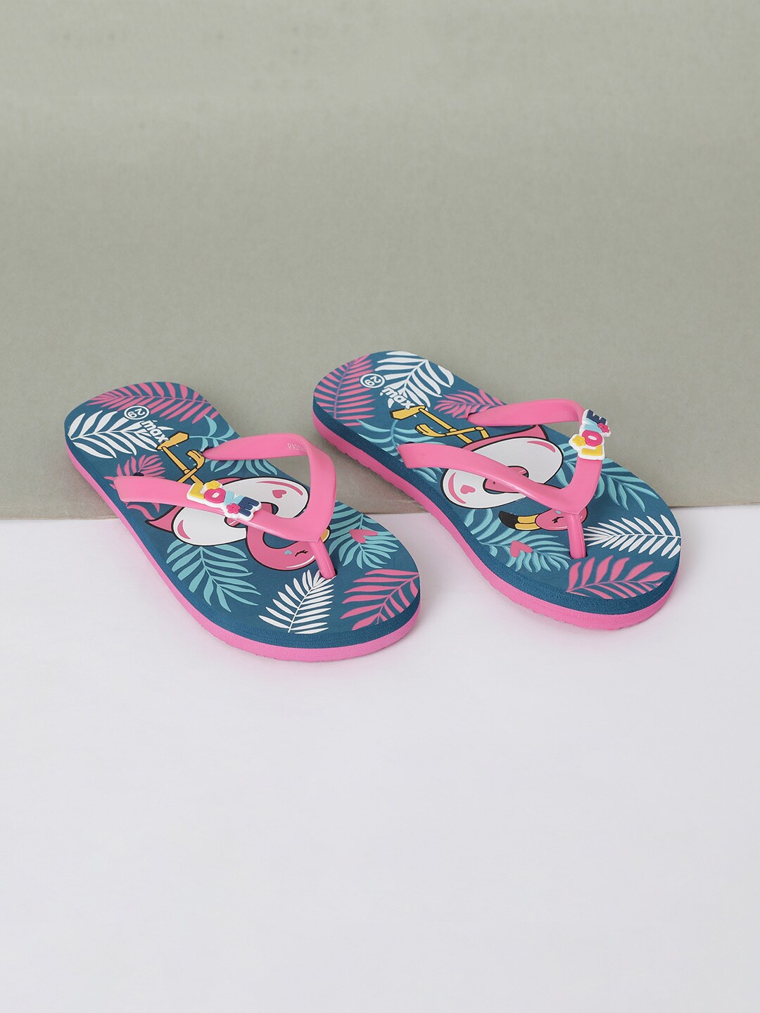 

max Girls Pink & Blue Printed Thong Flip-Flops
