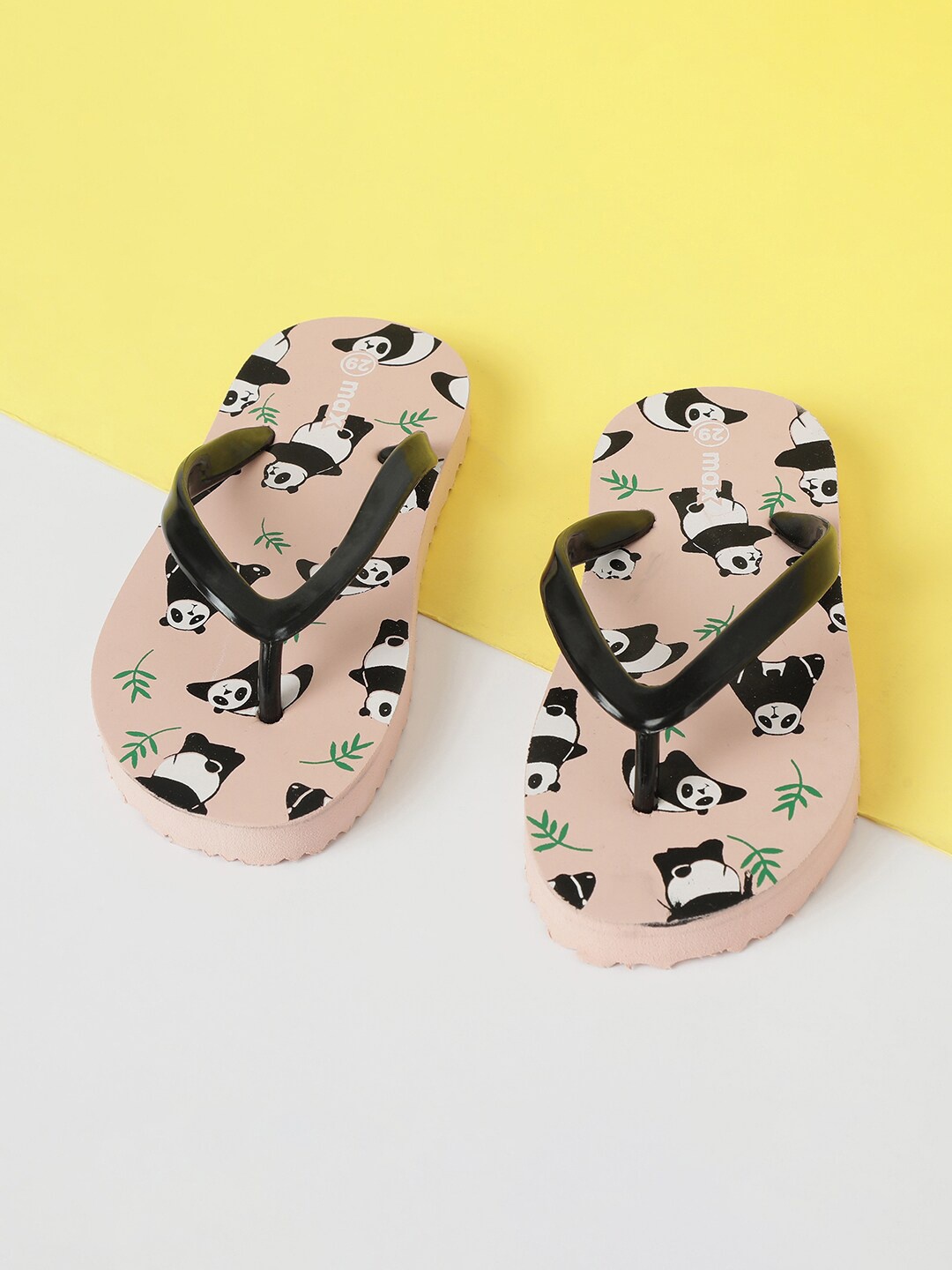 

max Girls Pink & Black Printed Thong Flip-Flops
