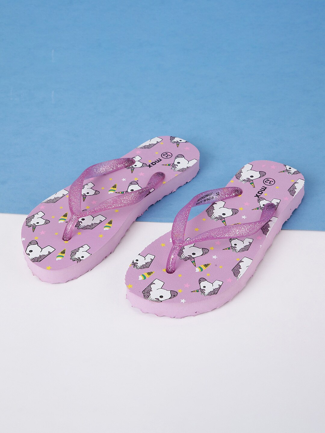 

max Girls Purple & White Printed Thong Flip-Flops