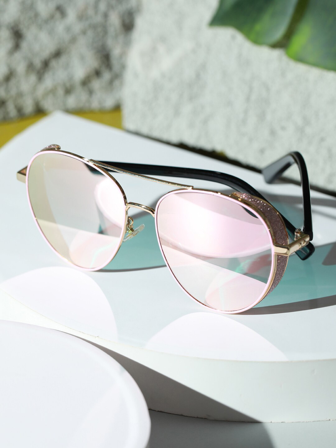 

Jazz and Sizzle Women Pink Lens & Gold-Toned Aviator Sunglasses with UV Protected Lens