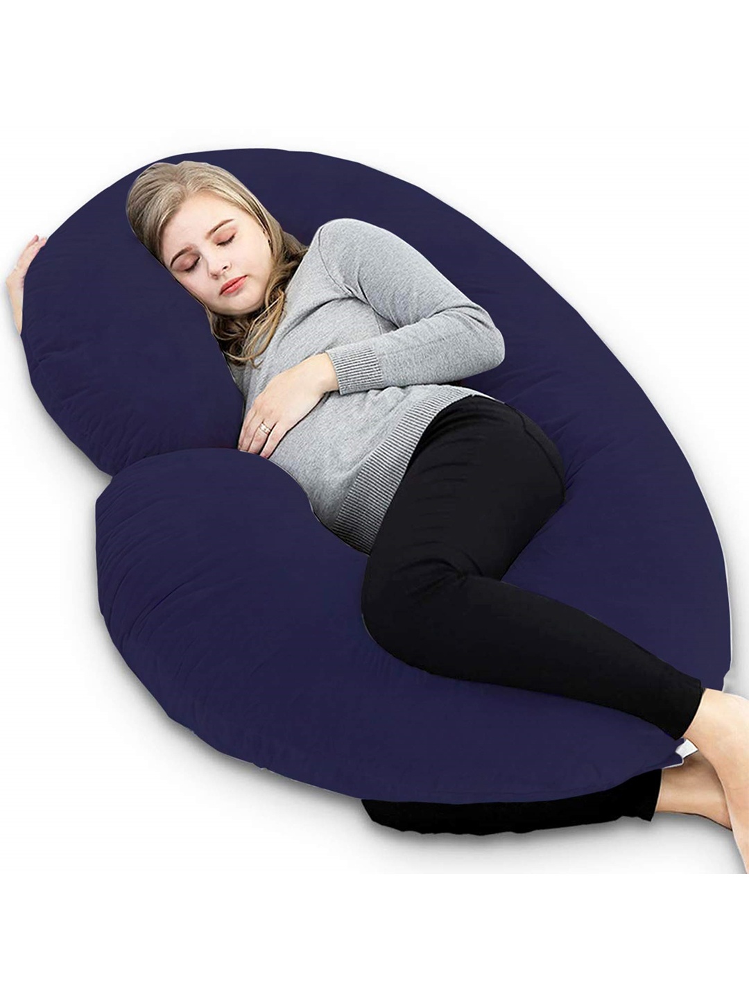 

Pum Pum Navy-Blue Solid C-Shaped Maternity Hollow Fiber Pillow With Removable Zip Cover